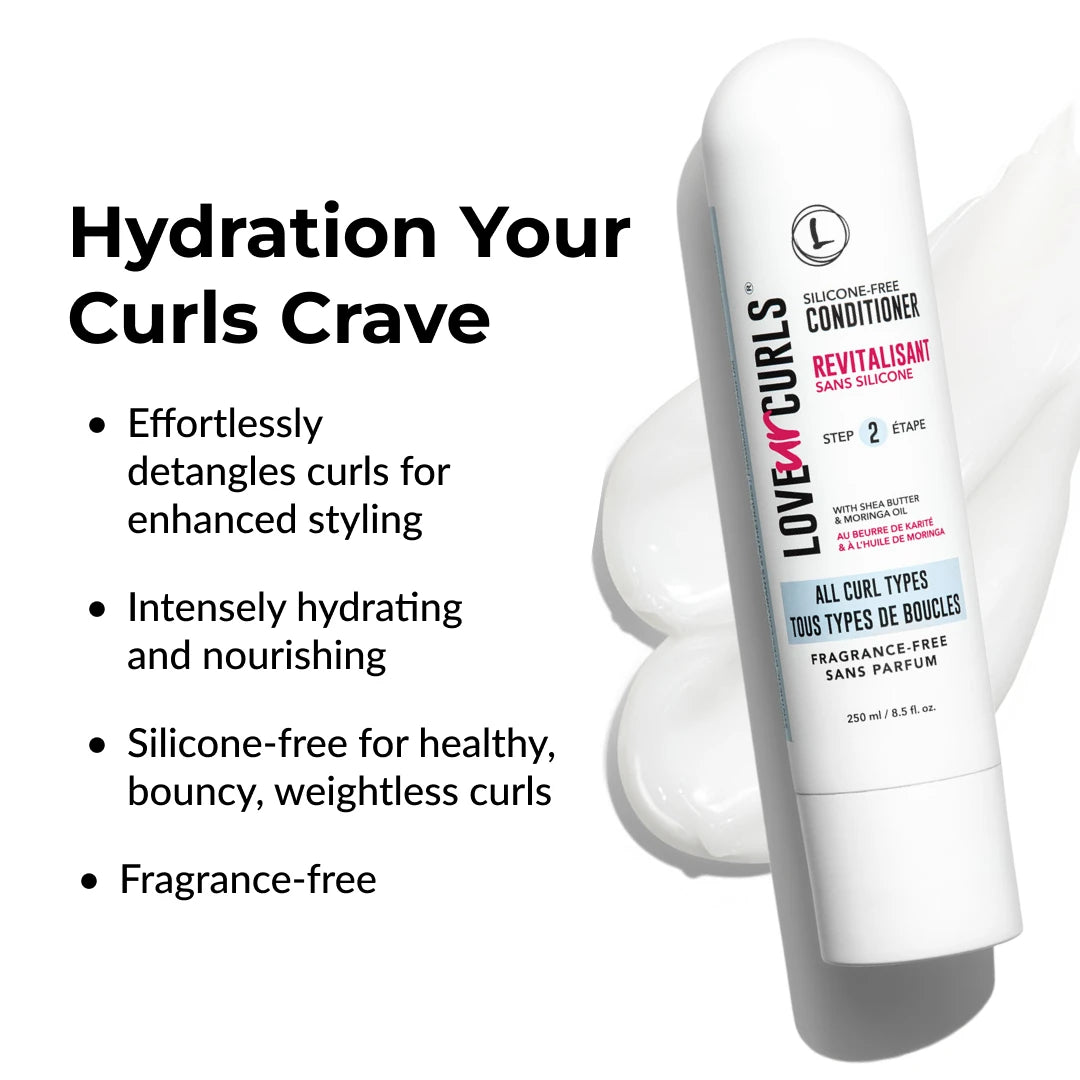 Love Ur Curls silicone-free conditioner bottle with product description text on a white background