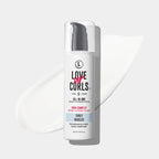 Bottle of 'Love My Curls' hair care product on a white background