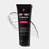 LoveUrCurls deep condition and repair product tube on a white background
