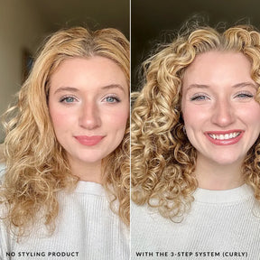 before and after using love ur curls lus brands curly styler 3 step system