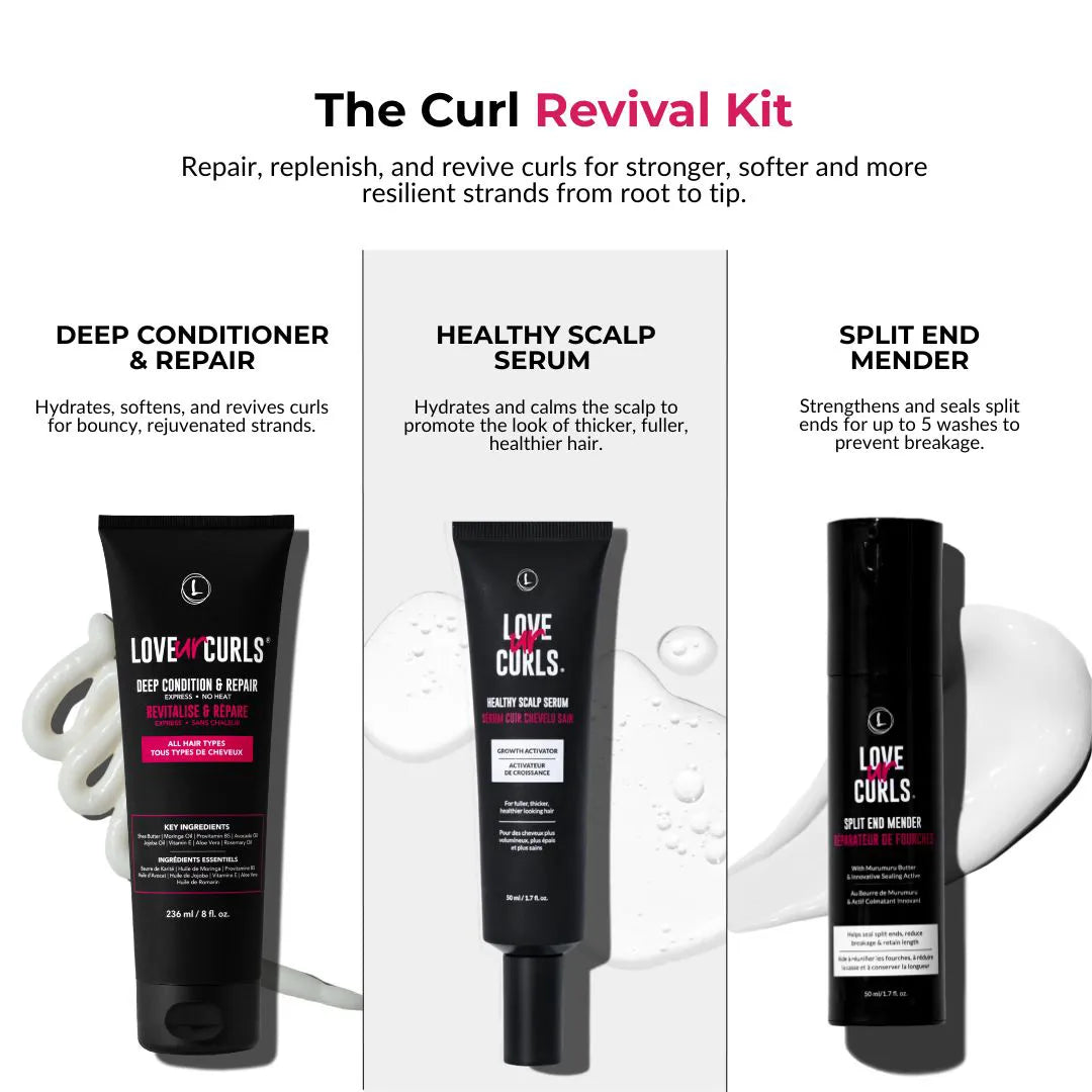 Curl Revival Kit with three products on a white background