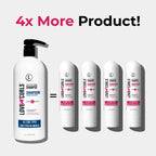 Shampoo bottle labeled 'Love 4 Curls' with text '4x More Product!' on a white background