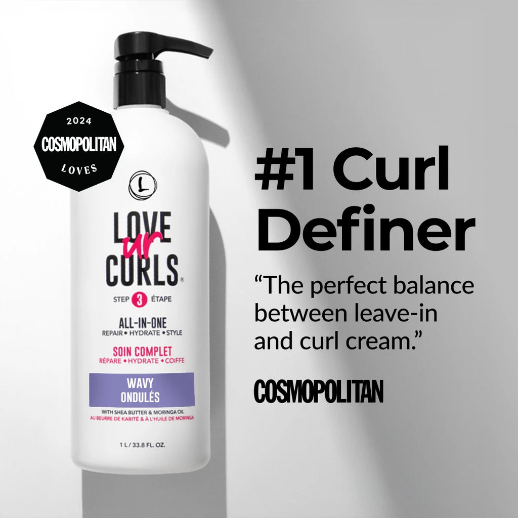 Bottle of Love ur Curls curl definer with text on a gray background