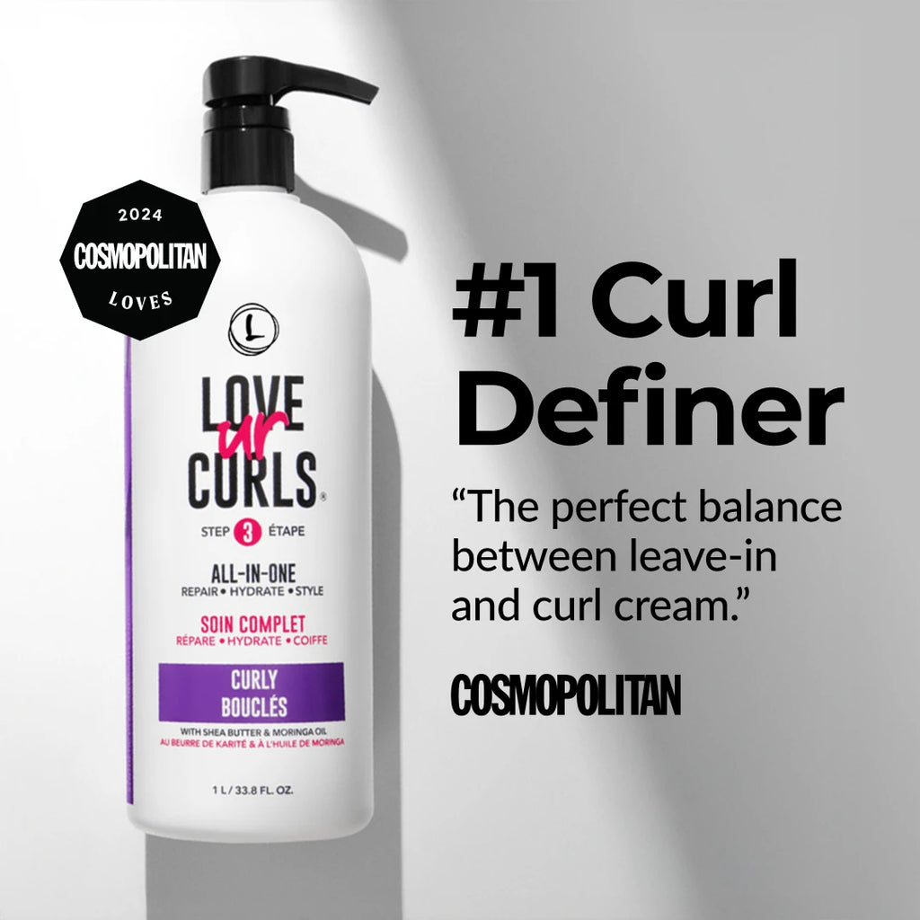 Love ur Curls curl definer bottle with text on a gray background