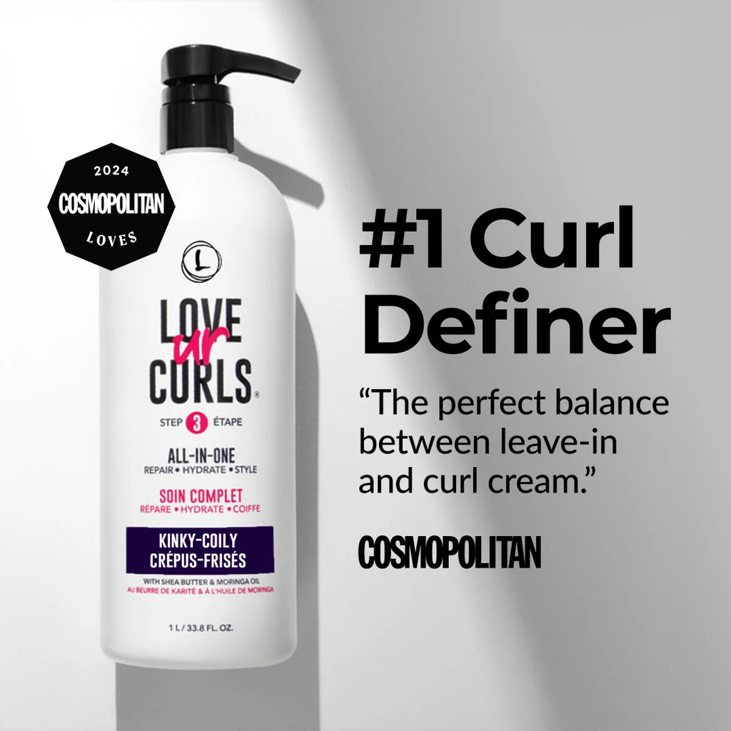 Love ur Curls curl definer bottle with text on a gray background