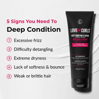 Love4Curls deep conditioning product with text on signs to deep condition hair