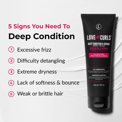 Love4Curls deep conditioning product with text on signs to deep condition hair