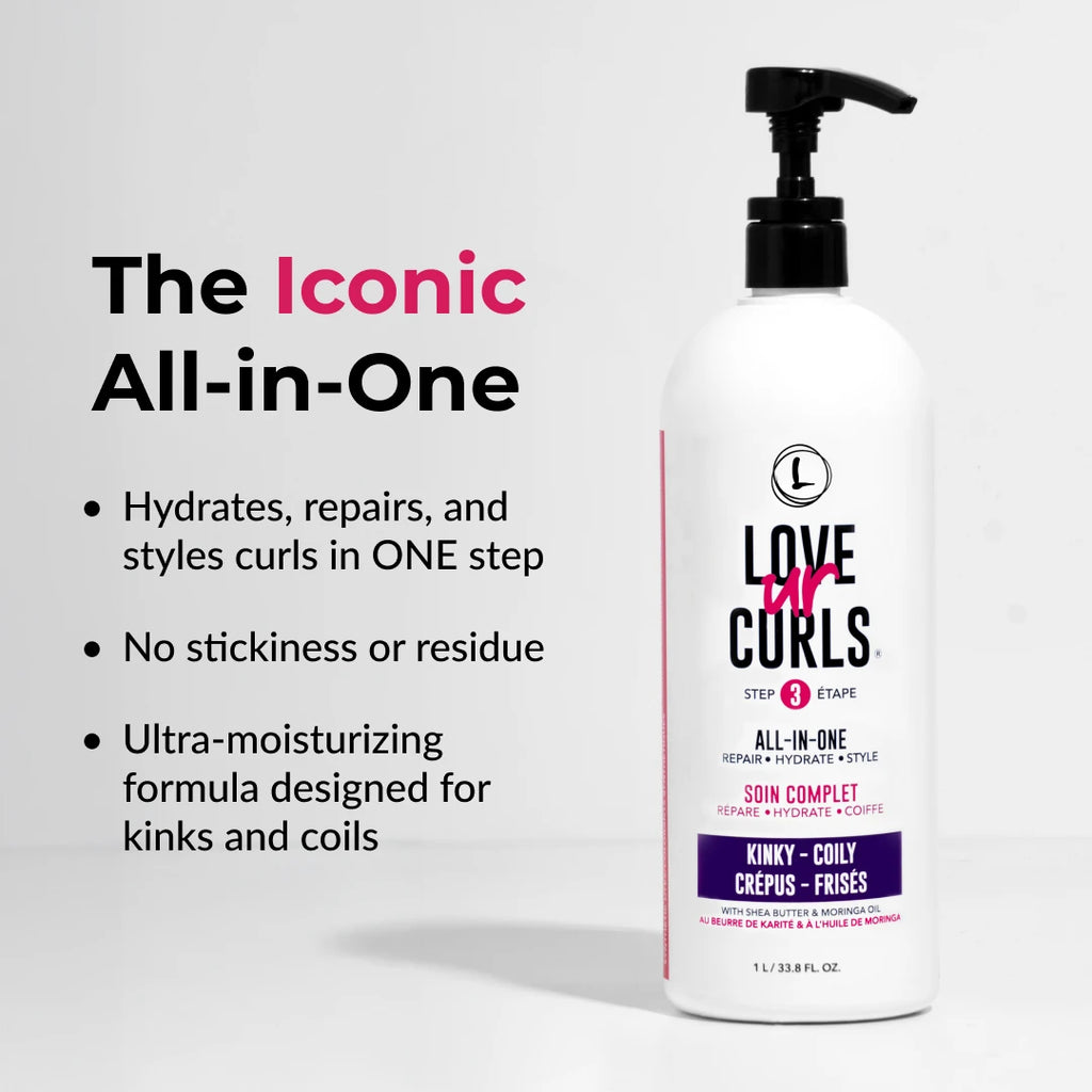 Love ur Curls hair care product with text highlighting features on a white background