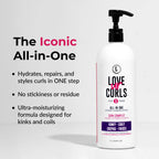 Love ur Curls hair care product with text highlighting features on a white background