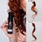 Person holding a bottle of 'Love Ur Curls' product with before and after hair images.