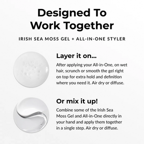 Instructions for using Irish Sea Moss Gel with All-in-One Styler on a white background