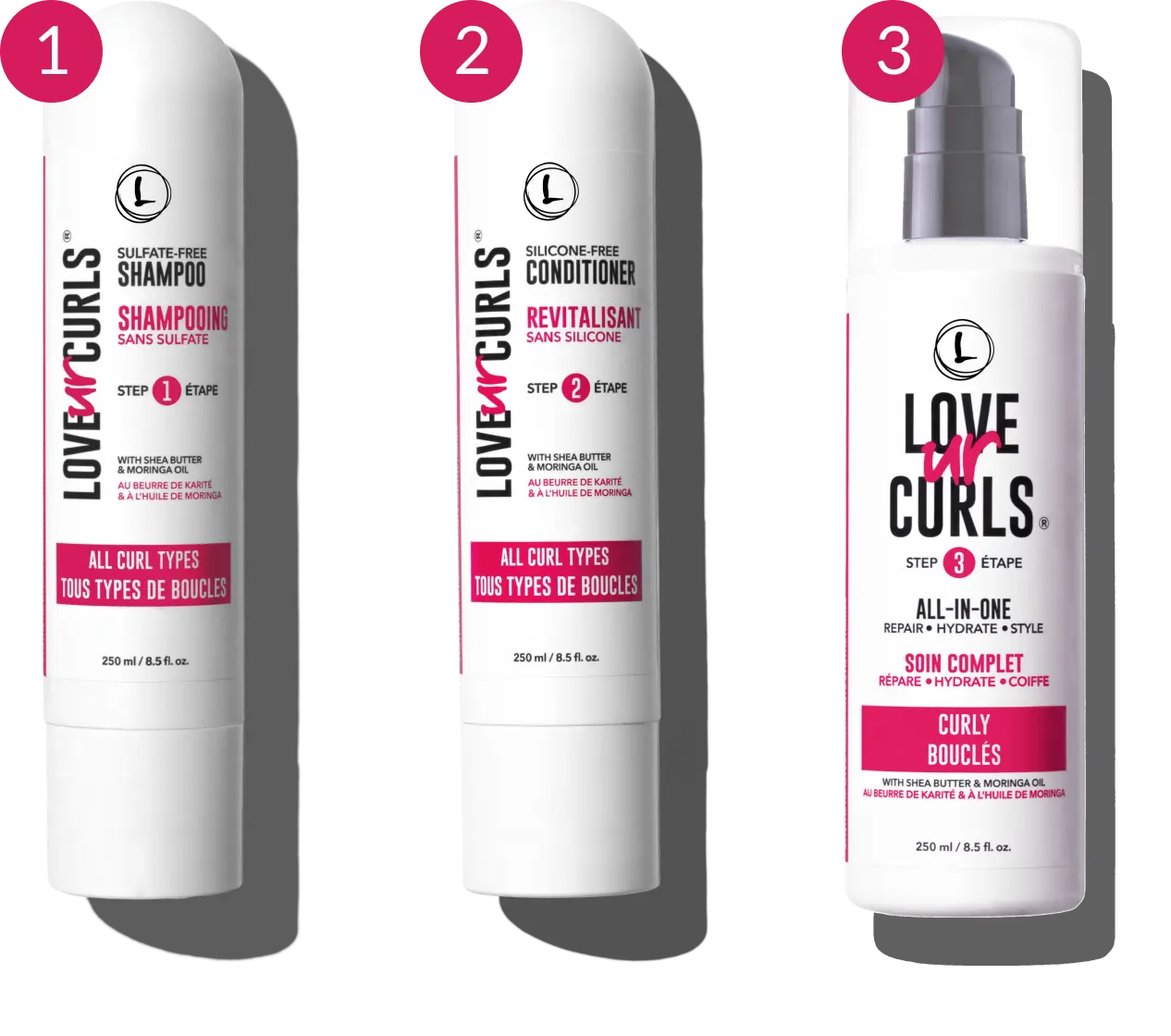 love ur curls main 3 products featuring the 3 step system - iconic best seller for curl products